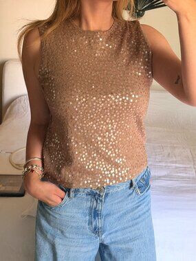 Vintage 100% Silk Sequin Top – Champagne Bronze